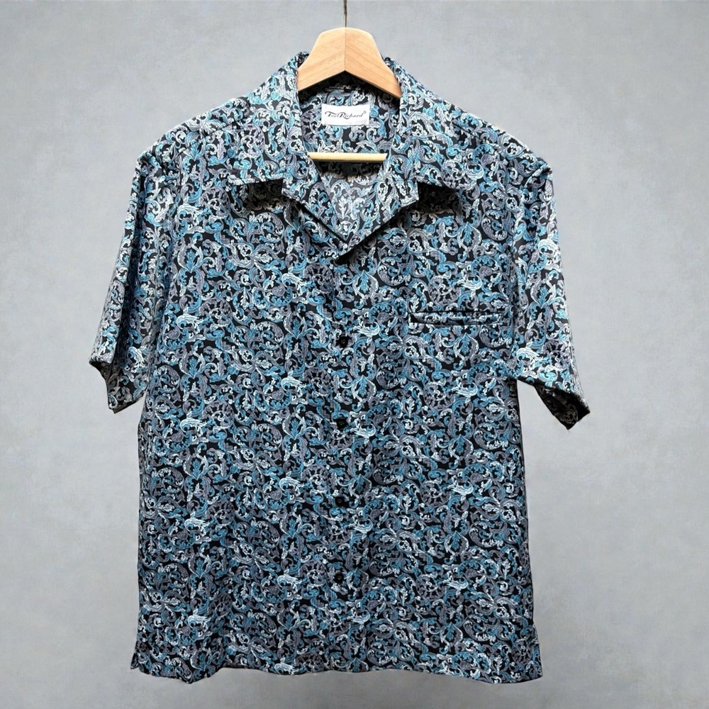 Tori Richard Teal and Black Patterned Shirt Excellent Condition Large (see desc)